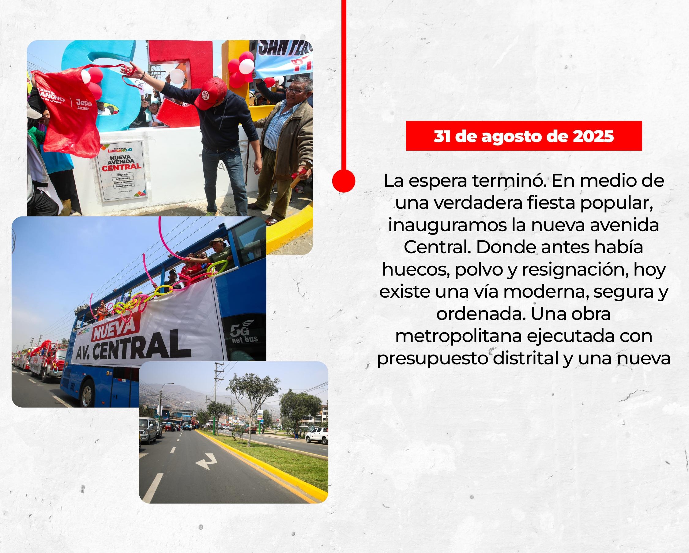 Últimos detalles e inauguración Av. Central – Agosto 2025, San Juan de Lurigancho
